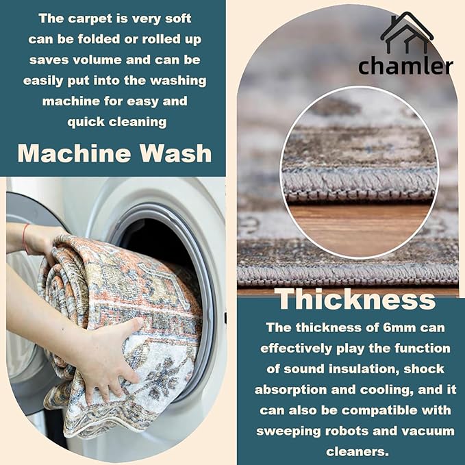 10'x14' Washable Area Rug Boho Chic Medallion Distressed Design Non-Shedding - Image 4