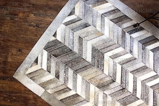 Chevron Pattern Faux Cowhide Area Rug | Non-Slip Leather Carpet - Image 6