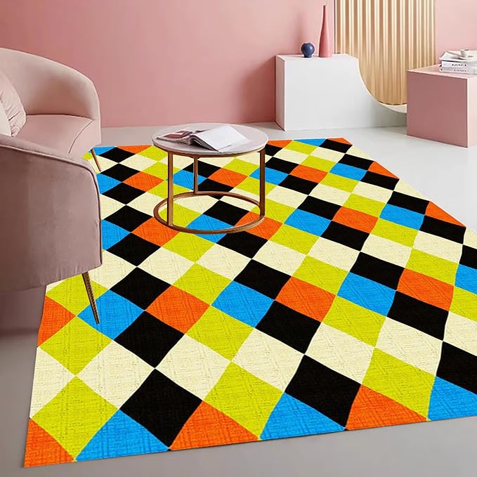 Vibrant Geometric Diamond Texture Rug by Mamatong