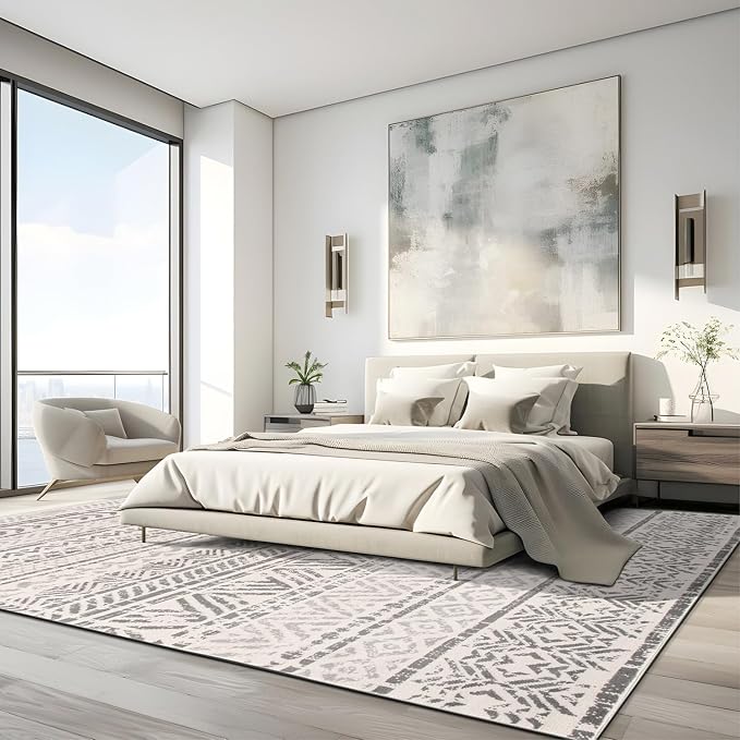 Rugshop Geometric Boho Large Area Rug – Gray Tribal Pattern, Dining Room - Image 8