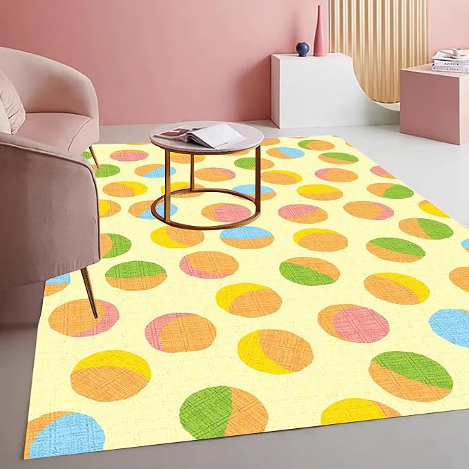 Retro Yellow and Brown Polka Dot Texture Rug 10x14 Non Slip Washable Soft Area by Mamatong
