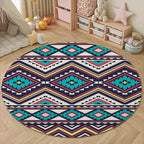 Native Tribal Geometry Round Rug Vintage Blue White Living Room Bedroom Area - Image 4