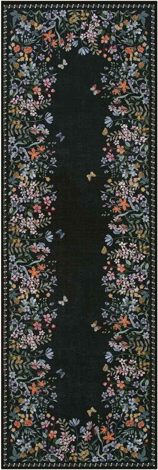 Lahome Boho Floral 2x6 Black Bathroom Runner Rugs Non Skid Washable, Rug Runners - Image 9