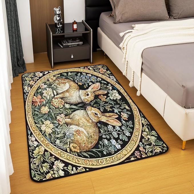 Rustic Rabbits 3 x 5 Area Rug Country Plant Leaves Floral Rugs - Image 3