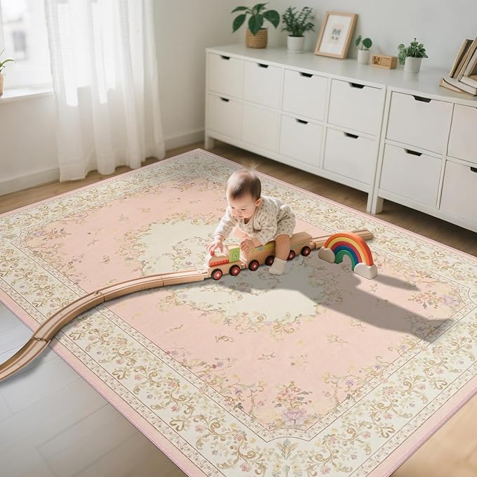 Nursery Rug for Baby Girl, Cute Pink 4x6 Area Rugs for Bedroom Non Slip - Image 8