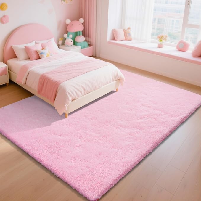 Pink Fluffy Rug Shaggy Area Rug, 6x9 Area Rugs - Image 2