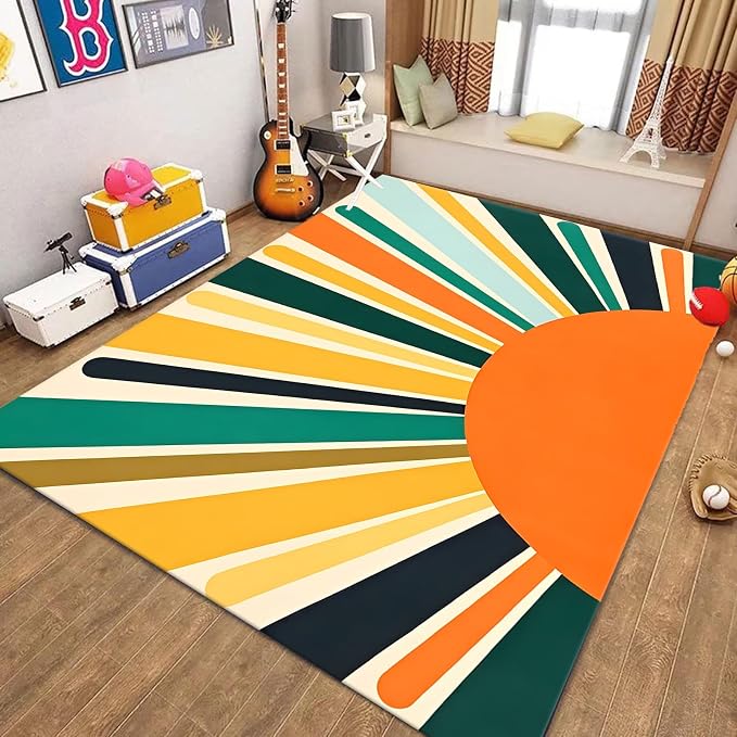 Rainbow Sun Modern Boho Large Area Rugs, Minimalist Living Room Bedroom Decor by Unknown