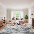Tie-Dyed Grey Area Rugs 9x12 Living Room Bedroom, Fluffy Large Rug Soft Shag by Unknown