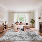 Tie-Dyed Grey Area Rugs 9x12 Living Room Bedroom, Fluffy Large Rug Soft Shag by Unknown