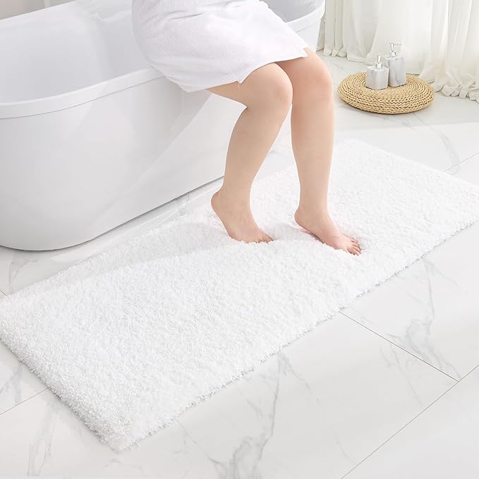 White Bathroom Runner Rug 24x59 Non Slip Fluffy Long Bath Mat by Disolla