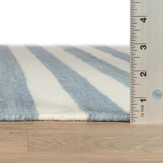 Home Conservatory Ladder Stripe Blue/Ivory Handwoven Wool 4 X 6 Feet - Image 3