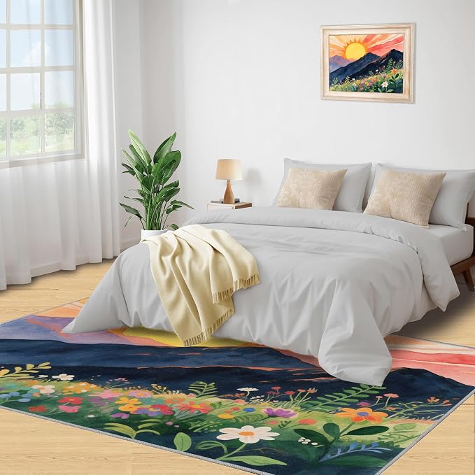 Boho Sun Area Rugs 6x8ft, Minimalist Line Living Room Area Rug, Geometric Solar - Image 5