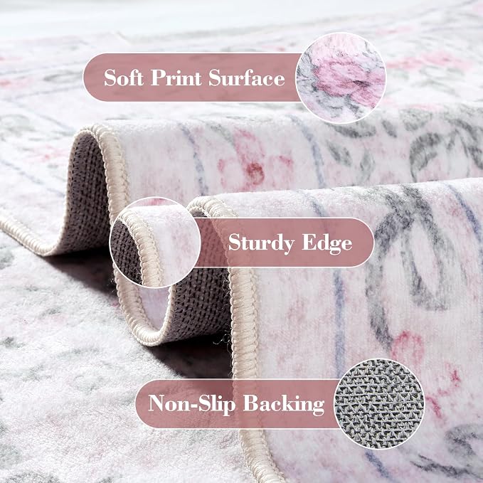 Wonnitar Floral Bow Print 8x10 Area Rugs, Washable Pink Rugs - Image 5