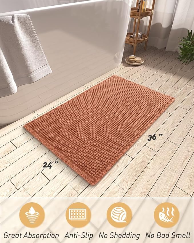 AMOAMI Upgraded Waffle Bath Mat, Super Absorbent Non Slip Bath Mats - Image 2