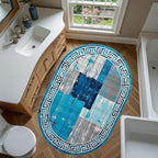 Distressed Blue Grey Greek Key Pattern Indoor Area Rug 10x14 - Image 3