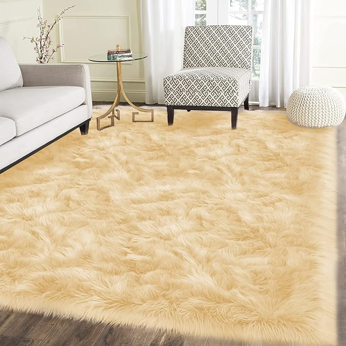 Latepis Large Area Rugs Yellow 6.7X10 Fluffy Shag Rugs Washable Faux Fur Rug - Image 2
