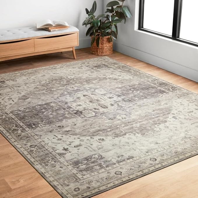 Loloi Hathaway Collection HTH-05 Steel/Ivory 3'-6" x 5'-6", .25" Thick Accent - Image 2