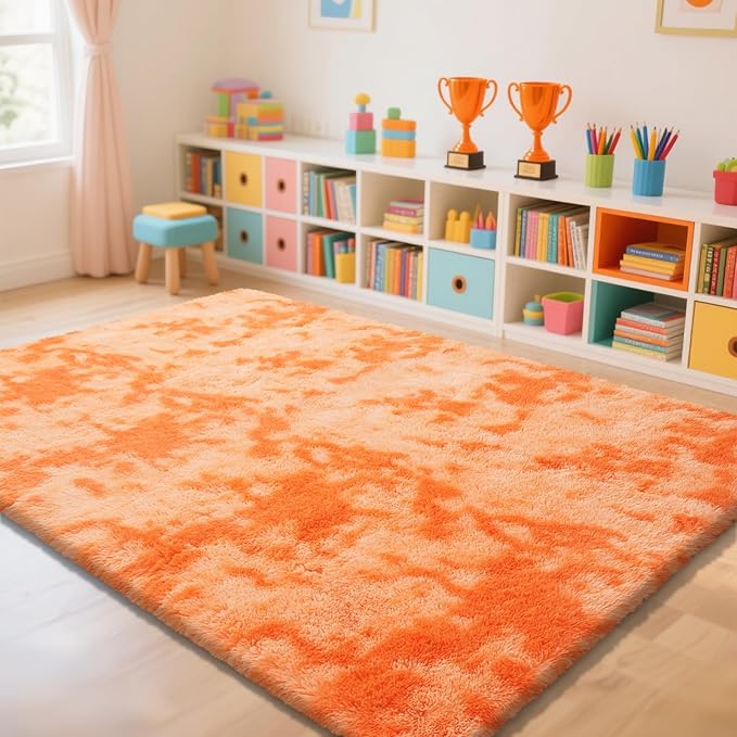 Mottling Orange Fluffy Rug Shaggy Area Rug, 8x10 Area Rugs - Image 2