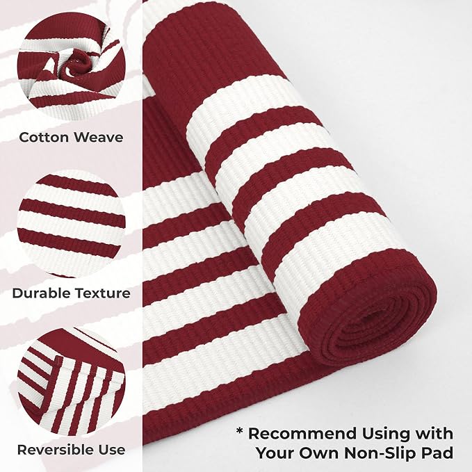 KOZYFLY Striped Outdoor Rug 3x5 Ft Red and White Christmas Front Door Rug Woven - Image 5
