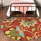 Lahome Red Floral 3 ft Round Rug, Washable Christmas Round Area Rugs Small Non - Image 3