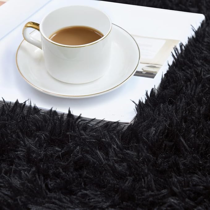 duduta Black Fluffy Round Rug 4x4 ft, Shag Fuzzy Plush Circle Throw Rug - Image 2