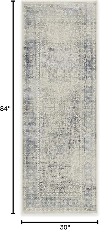 RUGGABLE Washable Vintage Runner Rug – Kamran Blue Quartz 2.5x7, Stain-Resistant - Image 2
