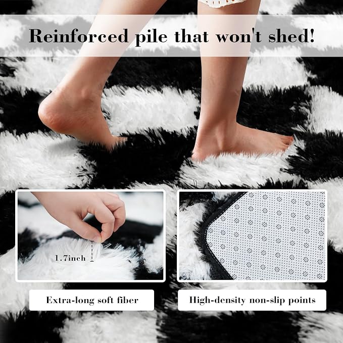 Checkered Rug for Living Room, 6x9 Black and White Area Rugs, Classic Checkered - Image 6