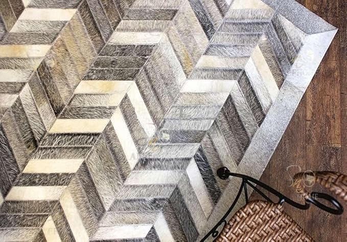Chevron Pattern Faux Cowhide Area Rug | Non-Slip Leather Carpet - Image 5