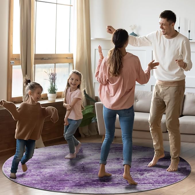 Round 4ft Abstract Rug, Modern Washable Indoor Circle Area Rugs - Image 9