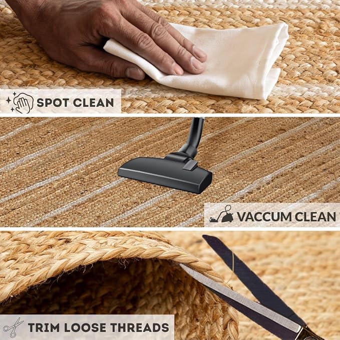 HOMEMONDE Braided Jute Runner Rug 2x6 ft Natural and Off White Stripe - Image 6