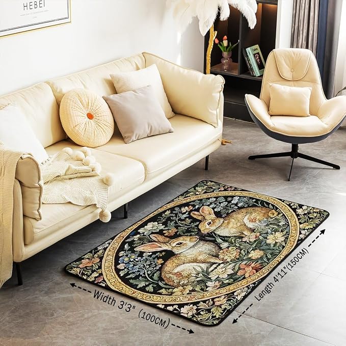 Rustic Rabbits 3 x 5 Area Rug Country Plant Leaves Floral Rugs - Image 2