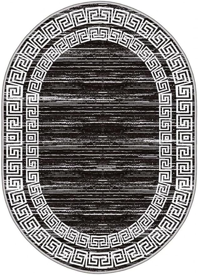 Minimalist Distressed Black Off White Greek Key Pattern Bordered Rug 10x14 - Image 5