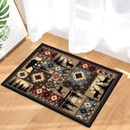 Rustic Cabin Wildlife Entrance 2x3 Rug, Buffalo Plaid Bear Moose Deer Country by KENADVI