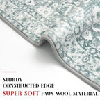 Vintage Floral 2x7 Runner Rug, Sage Green White Washable Kitchen Runner Rug - Image 3