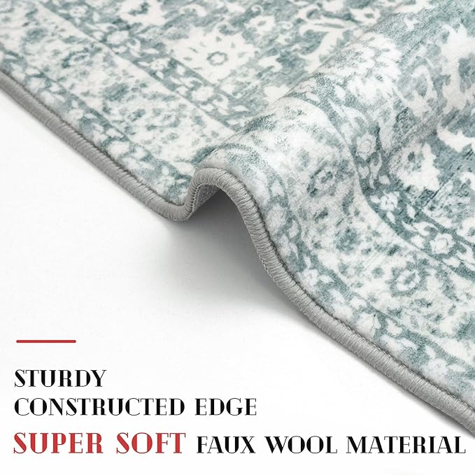 Vintage Floral 2x7 Runner Rug, Sage Green White Washable Kitchen Runner Rug - Image 3