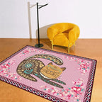 Cartoon Animal Pattern Area Rug Cute Cat Luxury Floral Decor - Image 3