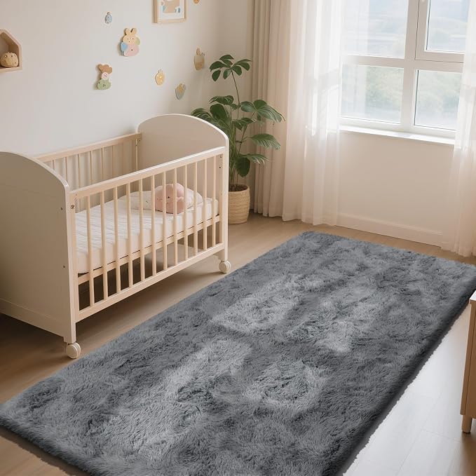 Soft Runner Rugs for Bedroom, Dark Grey 3x7 Area Rugs Fluffy Rug Shaggy Area - Image 3
