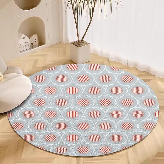 Circle Geometric Print Round Rug Vintage Blue Pink Area Rug Washable 4ft Circle by Unknown