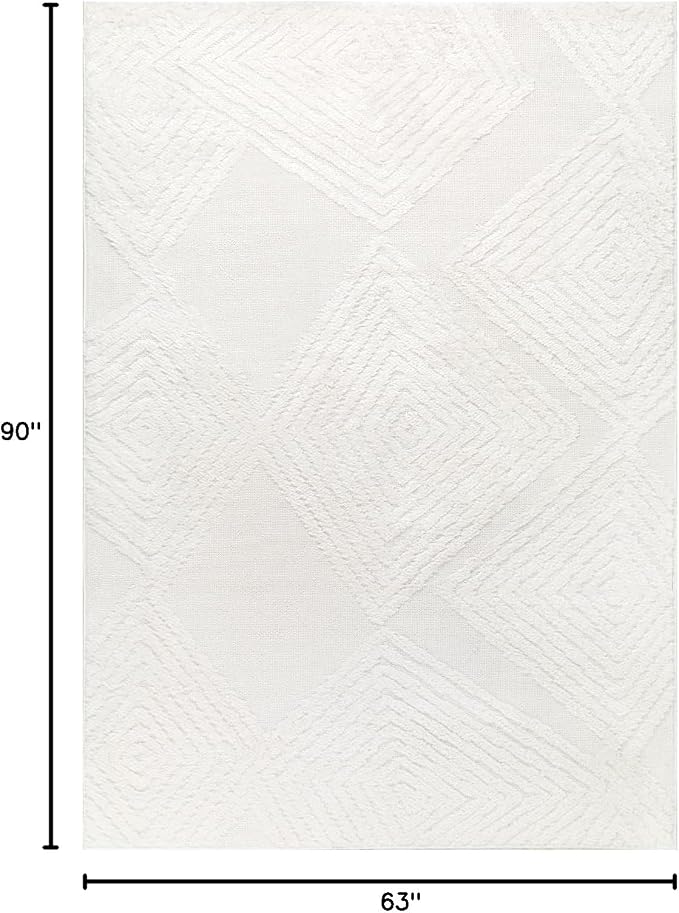 Antep Rugs Palafito 5x7 Geometric Shag Diamond High-Low Pile Textured Indoor - Image 2