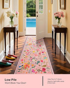 Boho Floral Runner Rug 2x6, Washable Non-Slip Kitchen Rug, Ultra Soft Vintage - Image 2