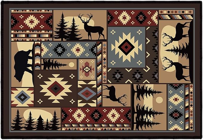 Rustic Cabin Wildlife Entrance 2x3 Rug, Buffalo Plaid Bear Moose Deer Country - Image 6