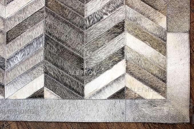 Chevron Pattern Faux Cowhide Area Rug | Non-Slip Leather Carpet - Image 7