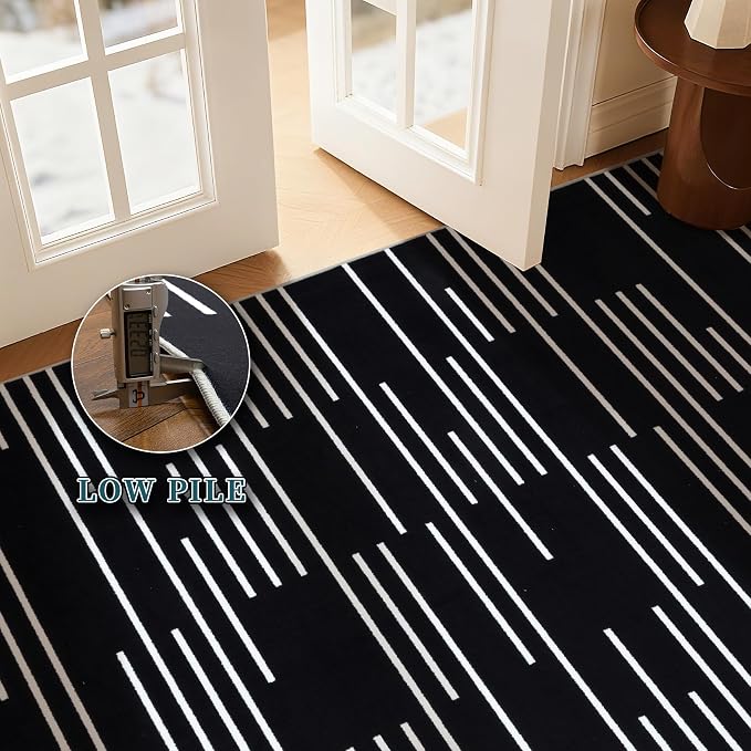 YIHOUSE Abstract Washable Rug 8x10, Ultra Thin Non Slip Black Rugs - Image 6