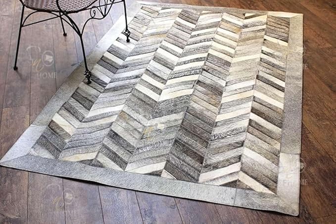 Chevron Pattern Faux Cowhide Area Rug | Non-Slip Leather Carpet by SNALFEHOME