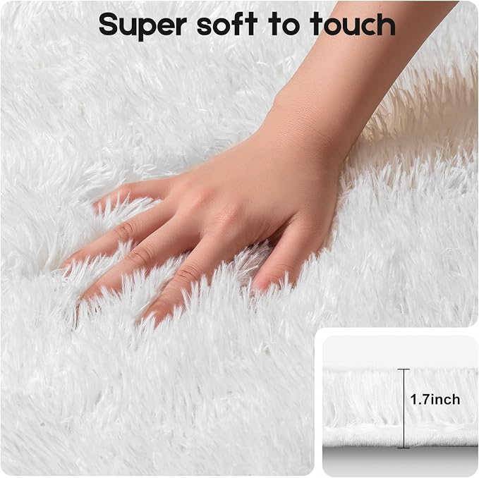 Cream White 8x10 Area Rugs for Living Room Bedroom, Fluffy Large Rug Soft Shag - Image 2