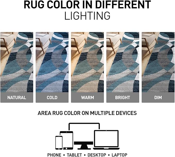 Rugshop Blue Modern Geometric Indoor Area Rug, Overlapping Circle Pattern - Image 6