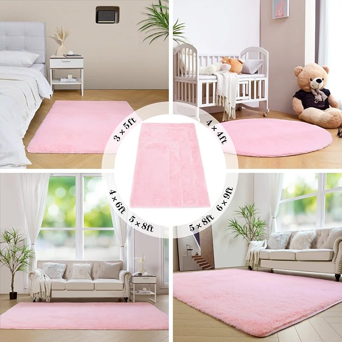duduta 6x9 ft Pink Rectangle Fluffy Rug, Shag Fuzzy Plush Rectangle Carpet - Image 6