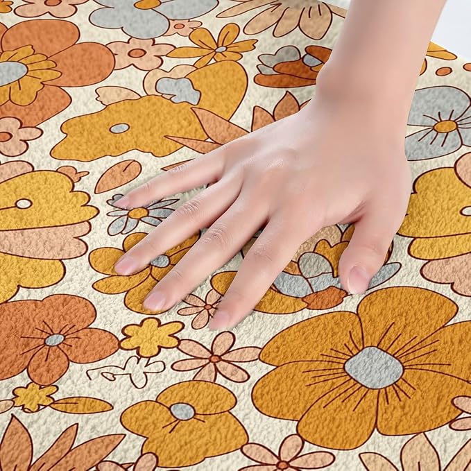 Erosebridal Hippie Flower Bath Rugs Groovy Birthday Decorations Bathroom Mats - Image 5