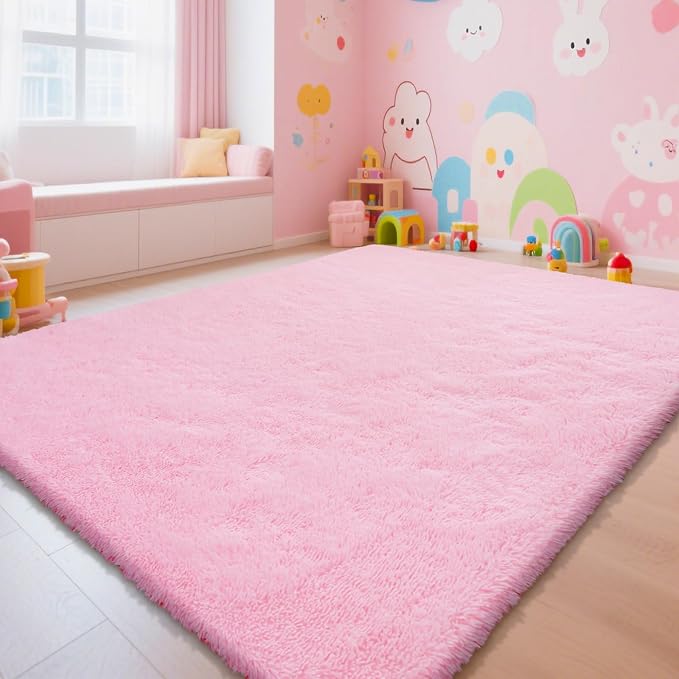 Pink Fluffy Rug Shaggy Area Rug, 6x9 Area Rugs by Yongyangjuxi