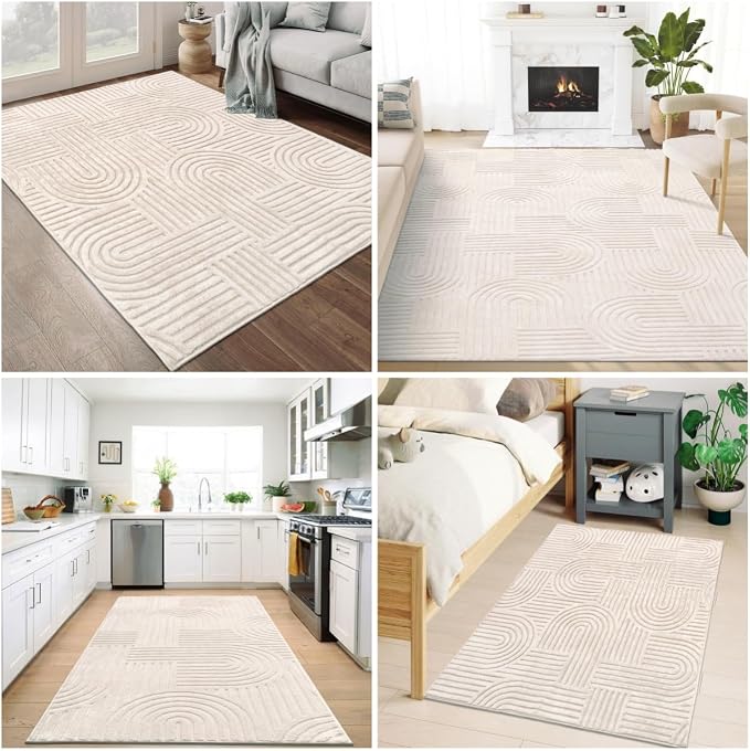 SHACOS Soft Cozy Fluffy Geometric High-Low Arch Rug 4'x5'3" Non Slip Washable - Image 9